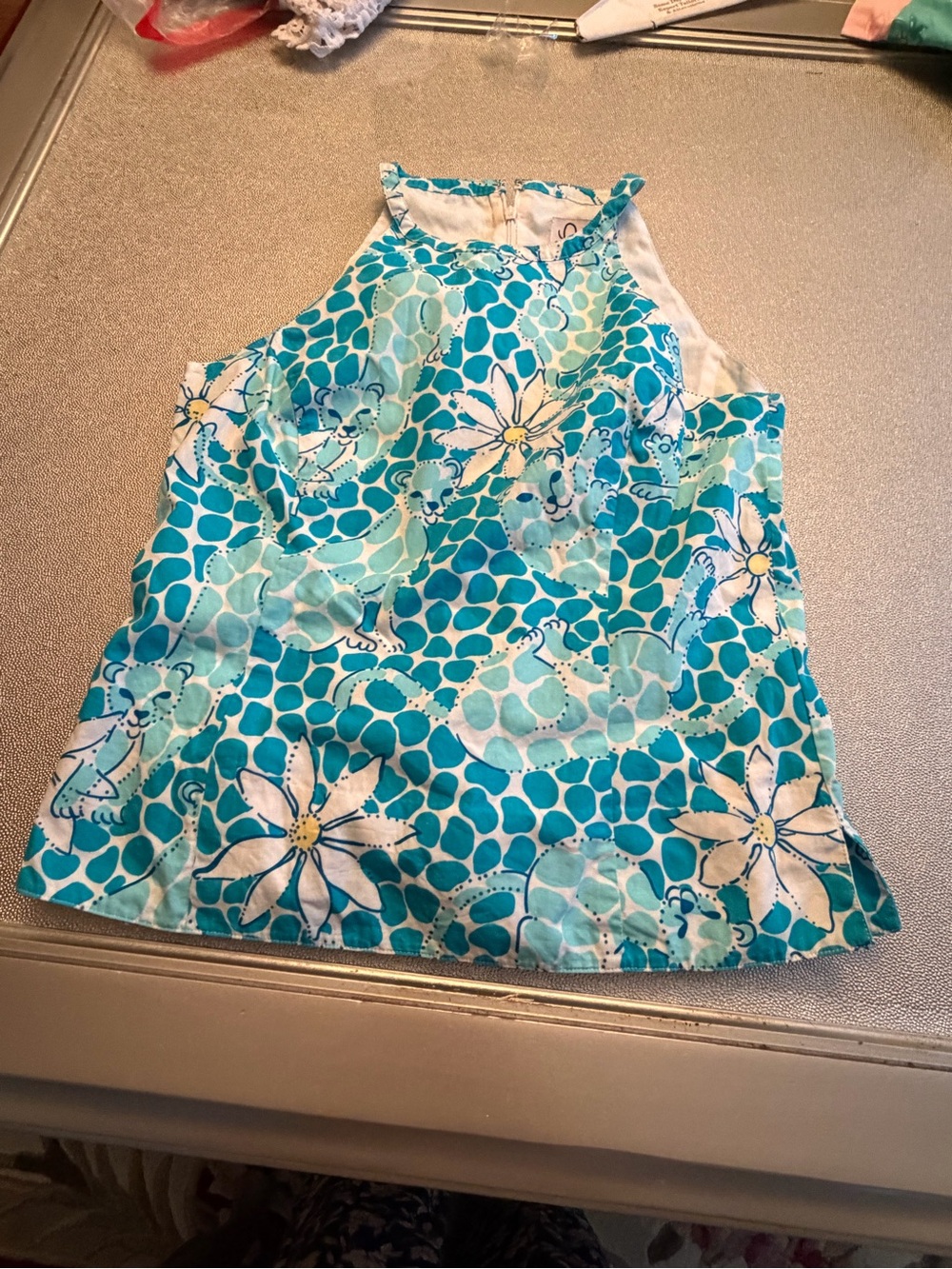 Lilly Pulitzer Teal, Turquoise & White Floral Halter Tank